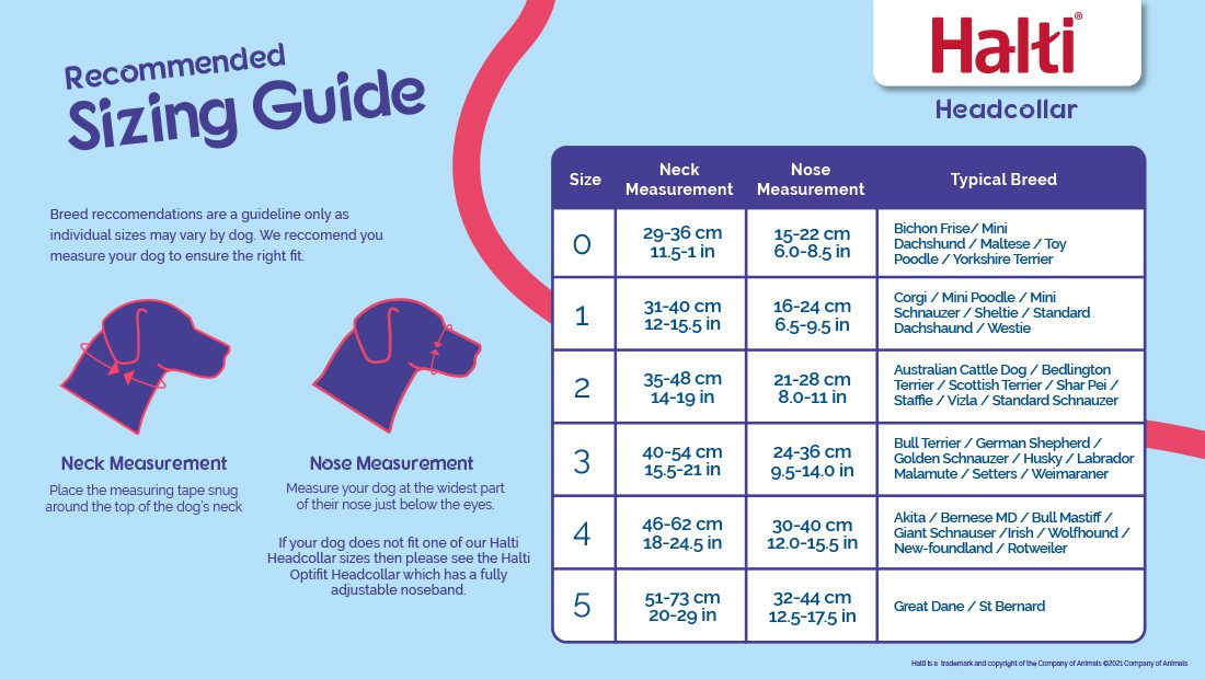 Halti headcollar size guide