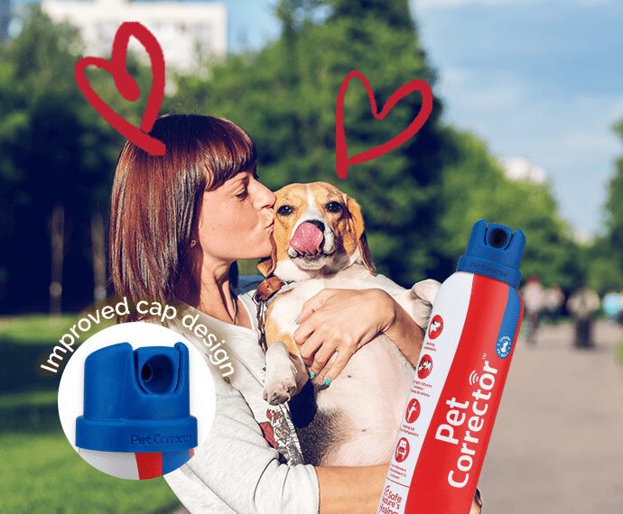 happy woman with beagle