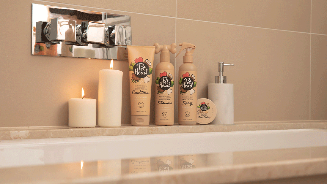 Sensitive Soul collection in bathroom setting with candles test flex-model
