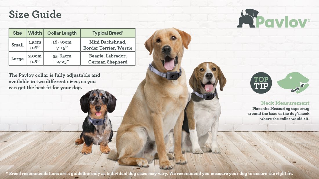 Size Guide for the Pavlov No Bark Collar