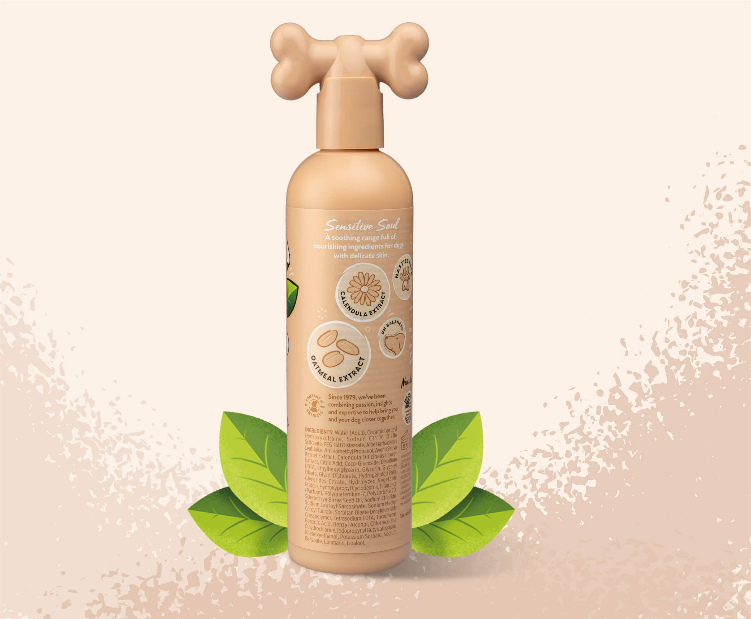 Product shot of the back of the Pet Head Sensitive Soul shampoo