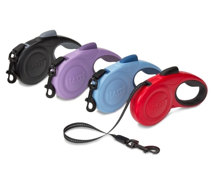 Four differenct colours of the Halti Retractable Lead