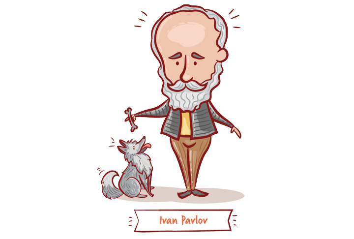Cartoon illustration of Ivan Pavlov with a dog