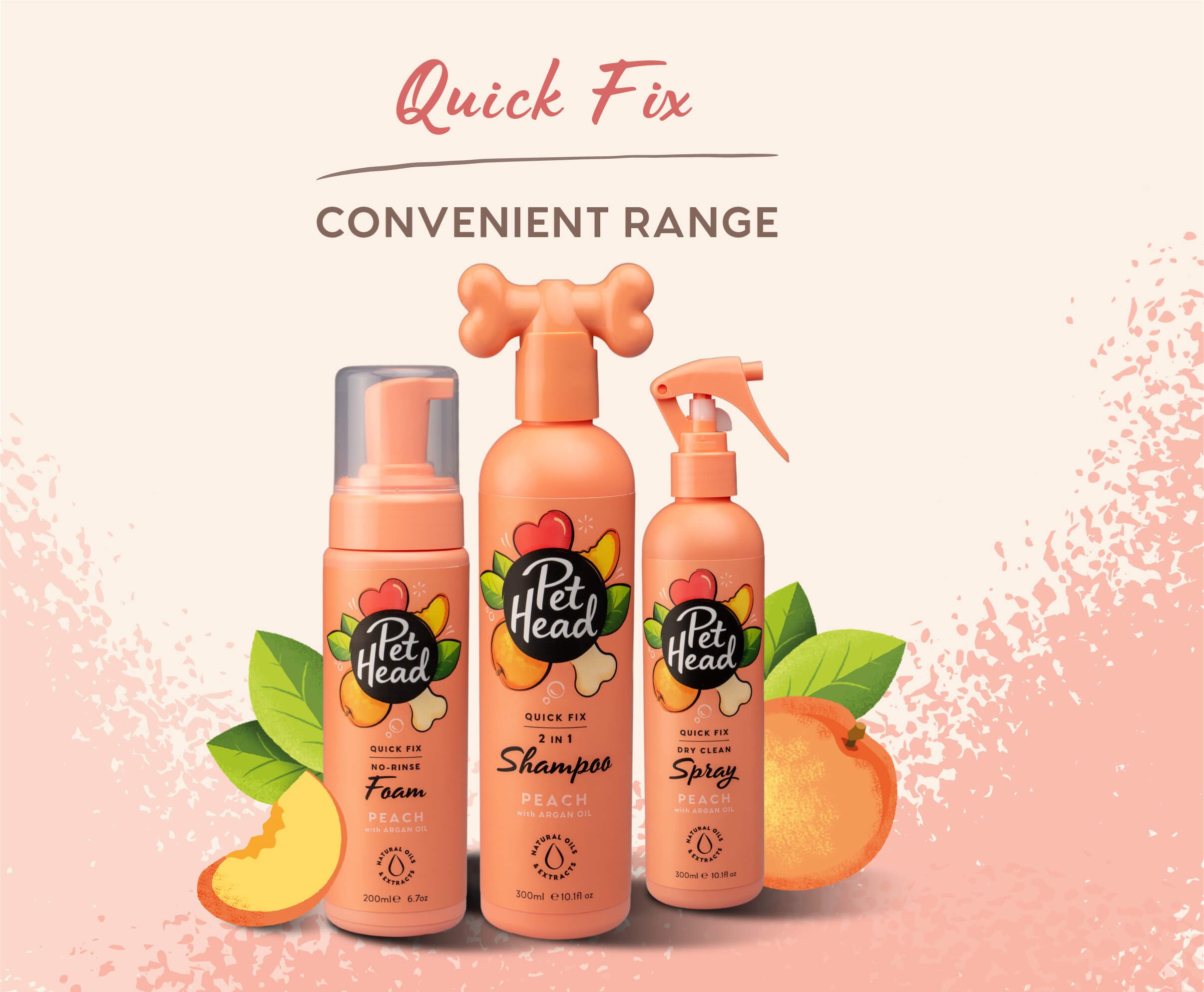 Product shots of the Pet Head Quick Fix range