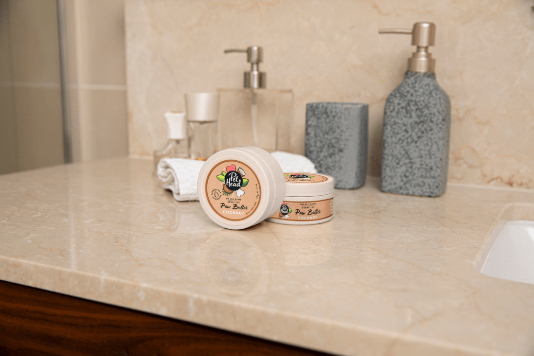 Image of coconut paw butter in bathroom