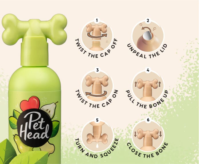 Product shot and benefits of the Pet Head Mucky Pup Shampoo