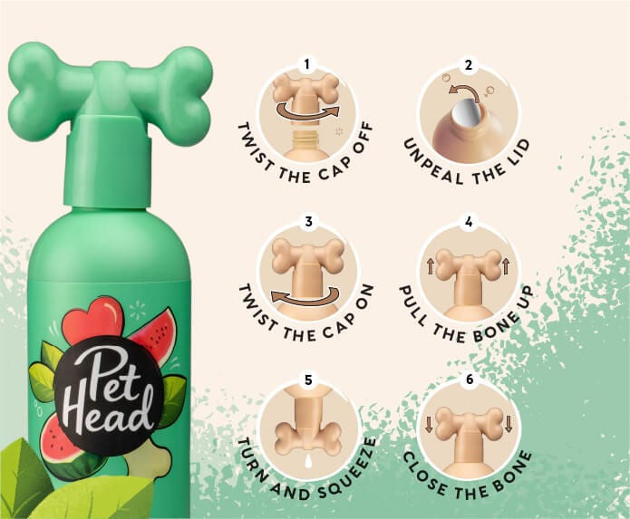 Product shot of the Pet Head Furtastic Shampoo Screw Cap and features